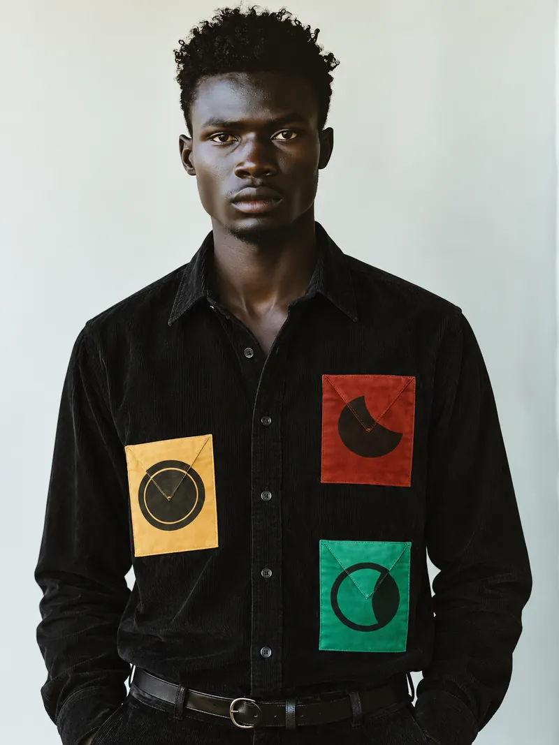 A Moontian in the black moon-phase patch shirt